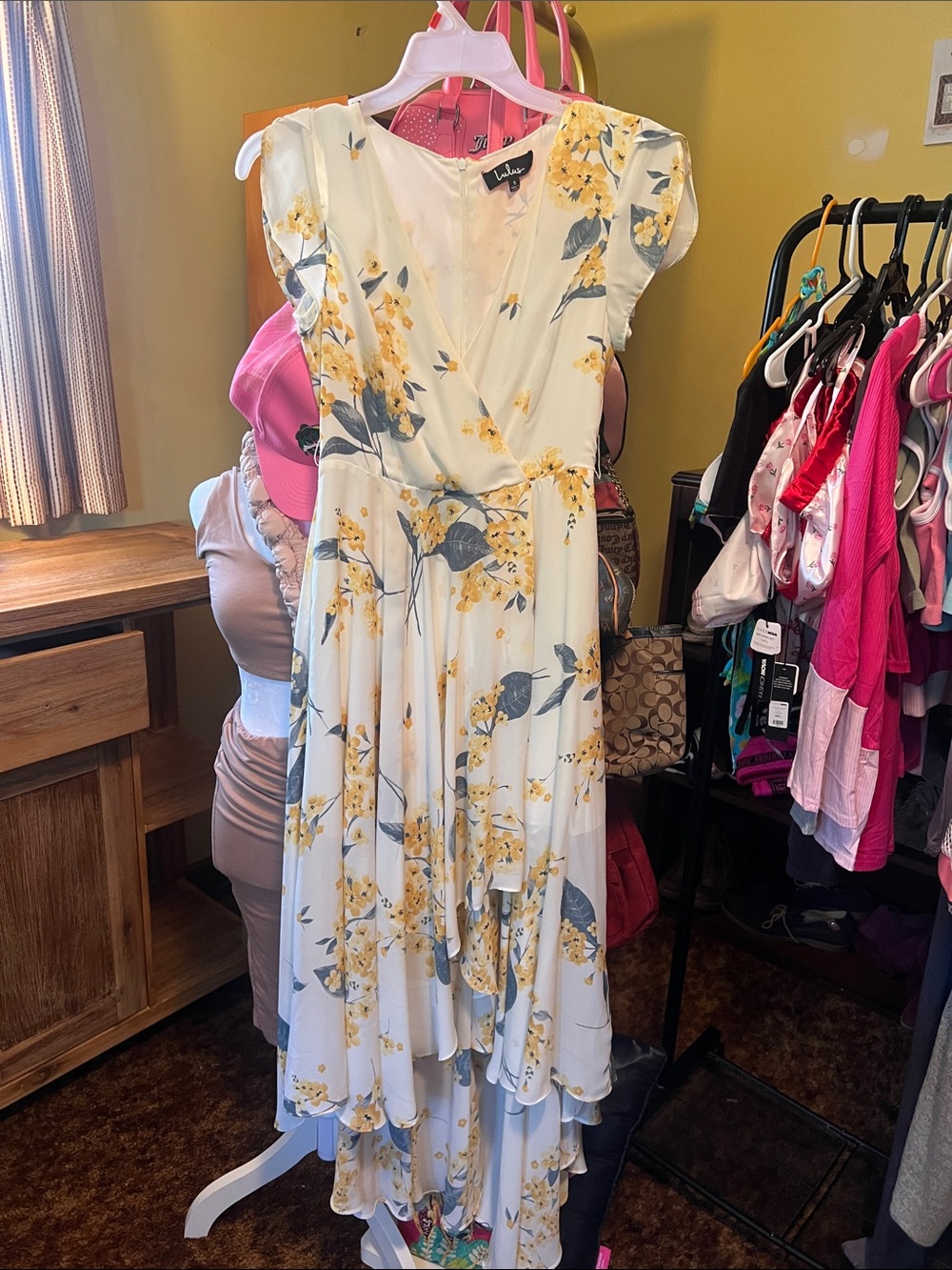 Lulu's White Maxi Dress with Yellow Floral Print